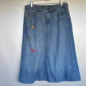 Ralph Lauren Midi Skirt Storybook Skirt Hippy Festival Embroidered Denim Sz 6